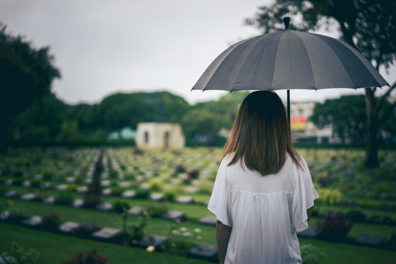 Young Woman Holding Black Umbrella